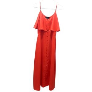 Coral Orange Cami Maxi Dress Button Front Ruffle Overlay